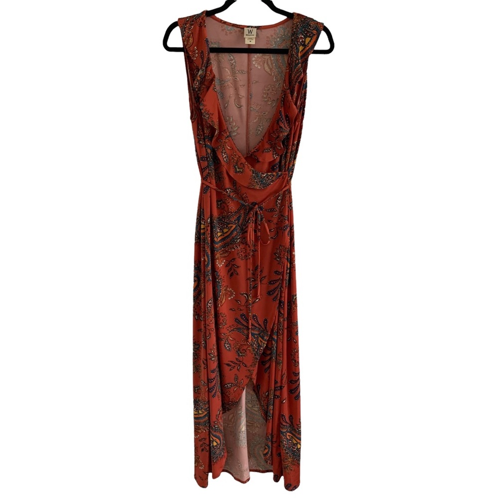 Wrapper brand high-low style orange dress